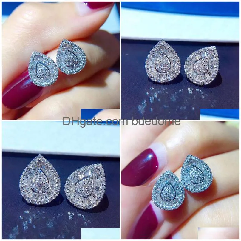 crystal diamond water drop cubic zirconia stud earrings for women fashion wedding jewelry gift will and sandy