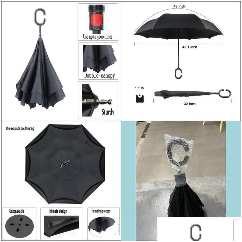 On-Course Umbrella Antirebound Double Layer Inverted With Cshaped Handle Drop Delivery Sports Outdoors Golf Dhba1