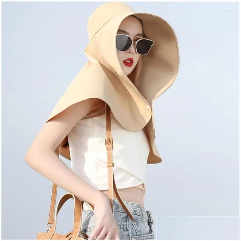 wide brim hats summer sunscreen hat womens anti-ultraviolet sunshade sun cycling neck guard shawl face-covering fisherman