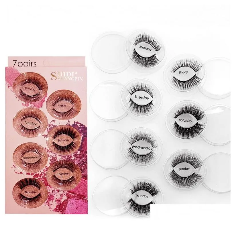 7 Pairs Weekly Mink Eyelashes Different Designs Meet Daily Needs Contains Tweezers Holographic Packaging Repeated Use Thick Cosmetics Makeup