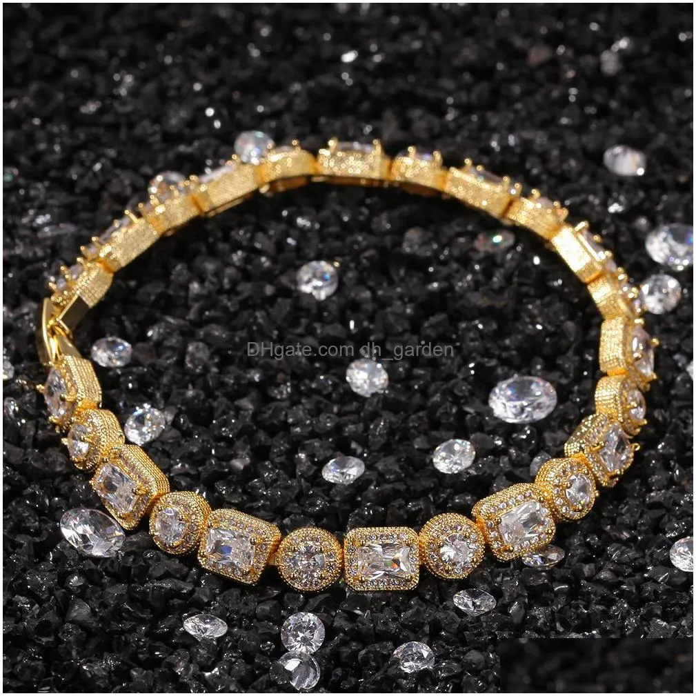 iced out chain bracelet square round mens silver gold bracelets fashion hip hop jewelry