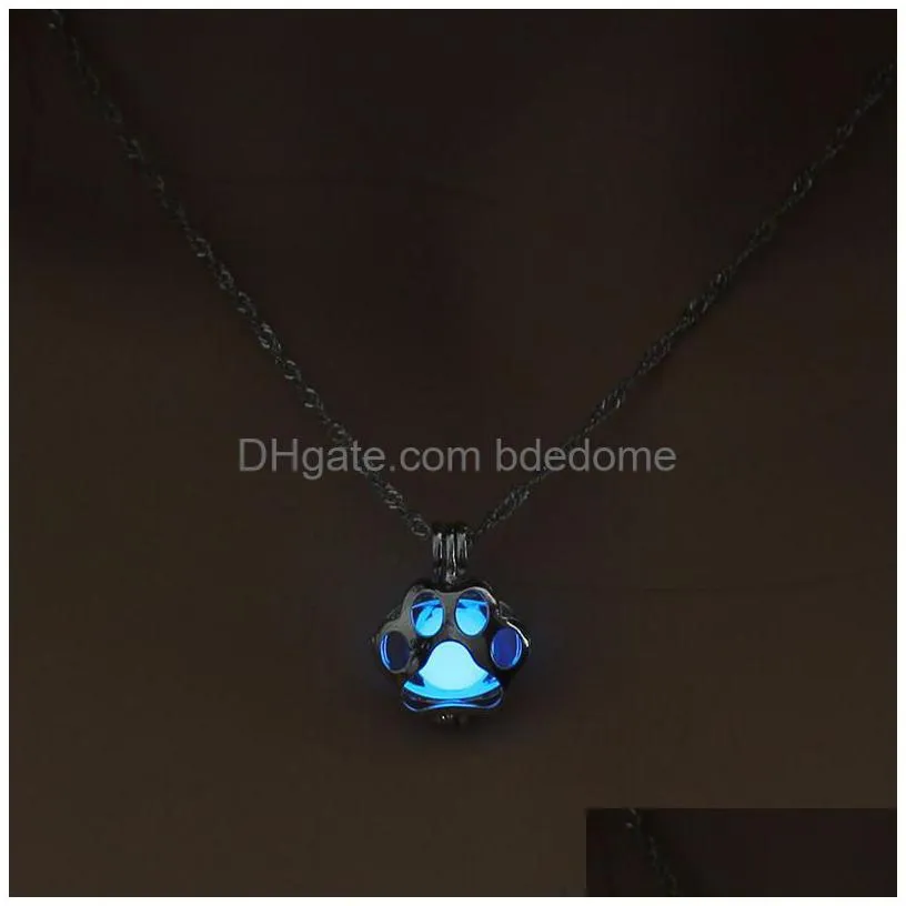 luminous dog paw locket necklace pendant paws lockets glow in the dark necklaces for women kid fashion jewelry will and sandy