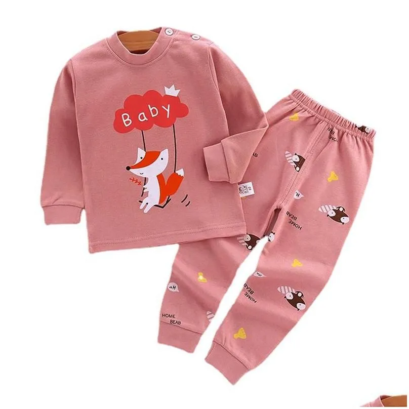 Clothing Sets 100% Cotton 6M-4T Baby Girls Pajama Outfit Long Sleeve Girl Children`s Set Sleepwear Pink Toddler Fall Clothes 2021