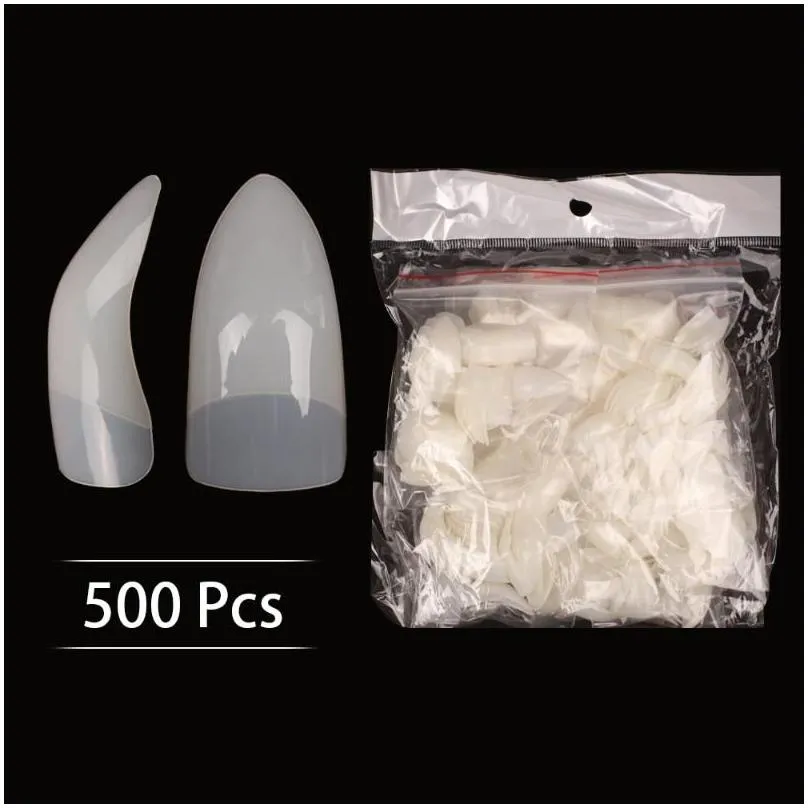 False Nails 500PCS Curved Fake Nail Natural Half Cover Acrylic Suitable For Professional Salon Or Home Use Press On ABS