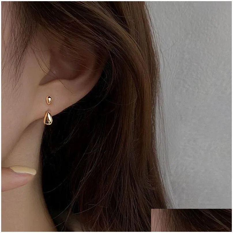 personality two ways to wear water drop metal stud earrings for women trendy simple delicate boucle jewelry