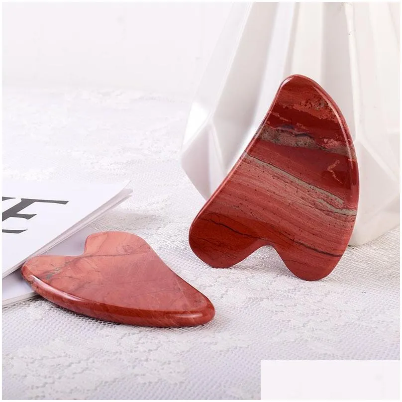 Beauty Skincare Tool Face Care Massager Guasha Board Acupuncture Scraping Facial Neck Body Natural Stone Red Jasper Gua Sha Face Massage