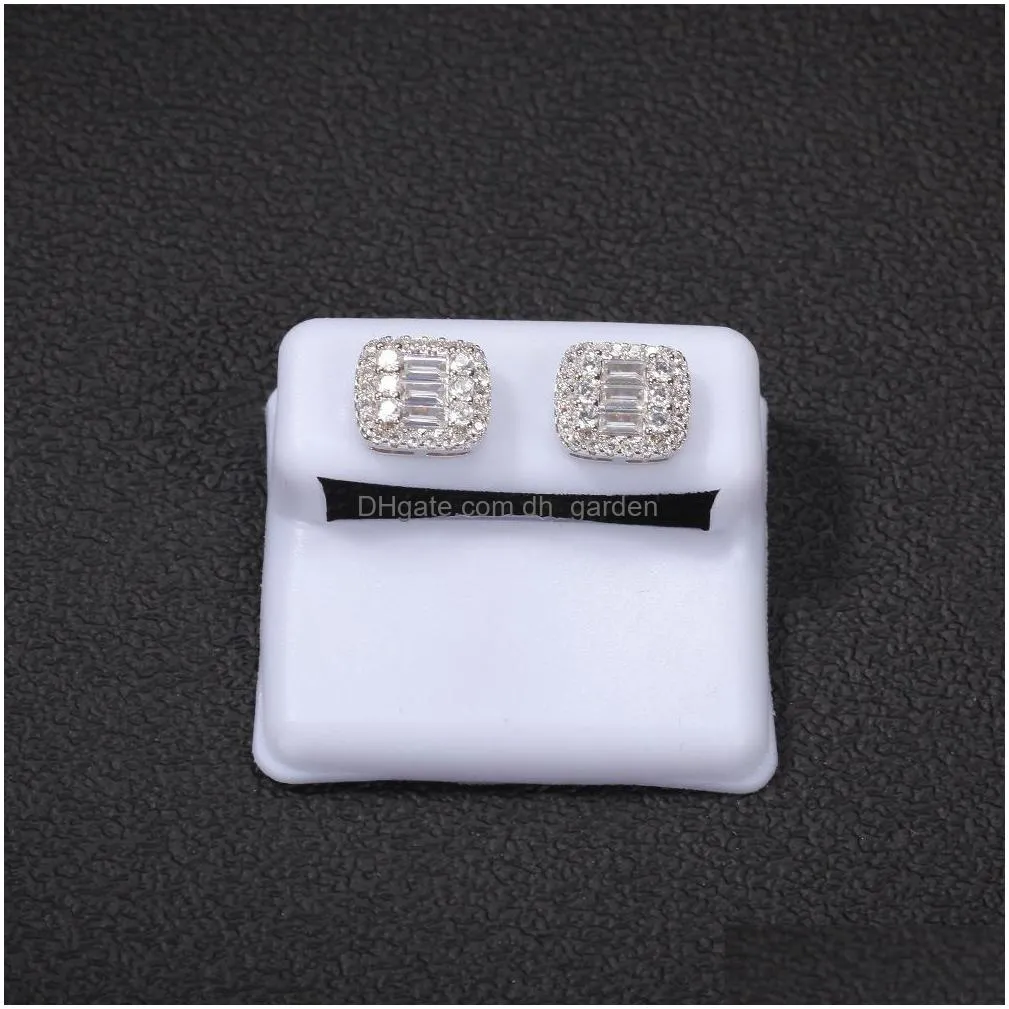 hip hop stud earrings jewelry fashion mens square gold silver high quality zircon earring