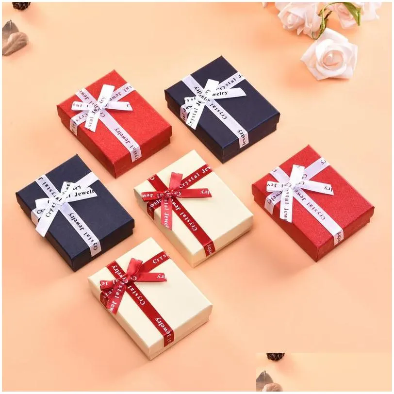 paper ring boxes with bow design for earrings jewelry packaging case valentines day gift