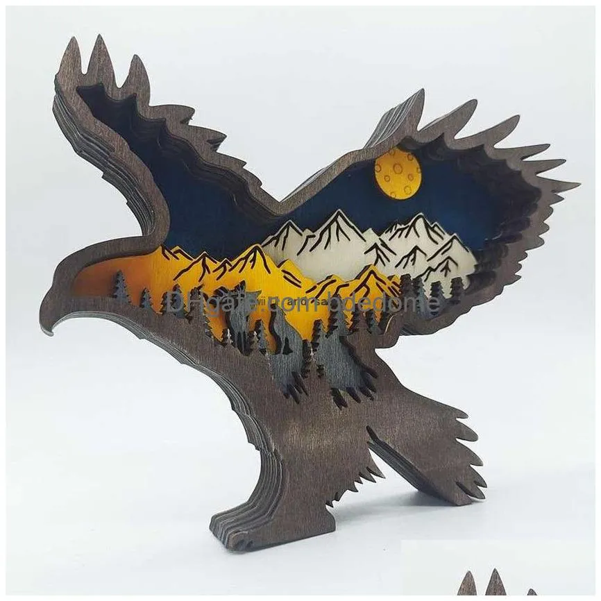 mountain bird  craft 3d laser cut wood home decor gift wood art crafts forest animal home table decoration  statues