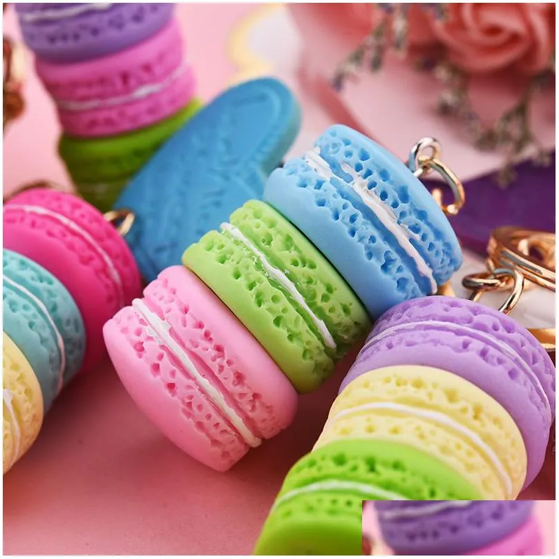 women new macaron cake keychain pu love alloy leaf keychains charm bag pendant key ring party gift jewelry