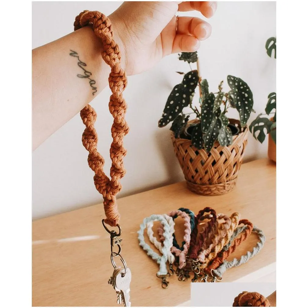 dhl boho bag accessories macrame wristlet keychains wrist lanyard strap keyring bracelet assorted color macrames braided key fob