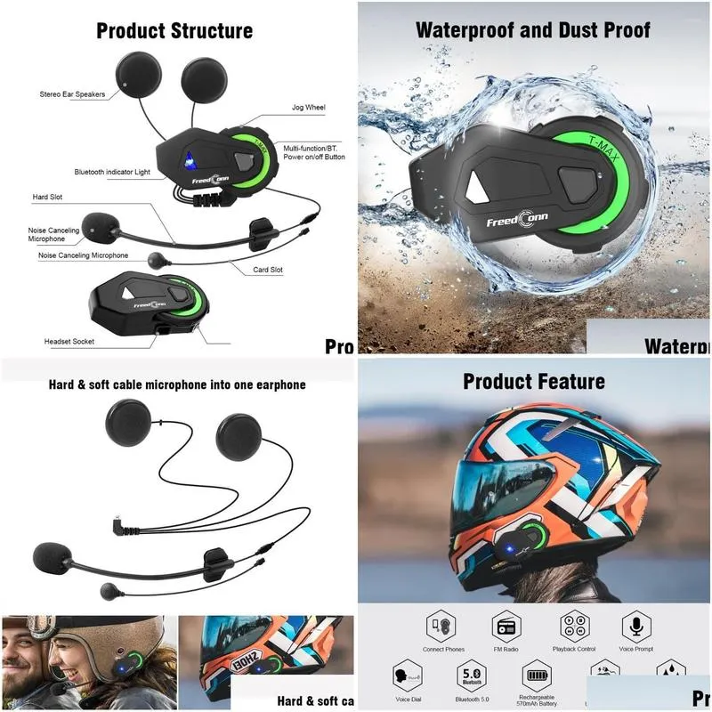 Newest Freedconn T-Max M Wireless Motorcycle helmet bluetooth Headphone Headset with Microphone for Phone Call1