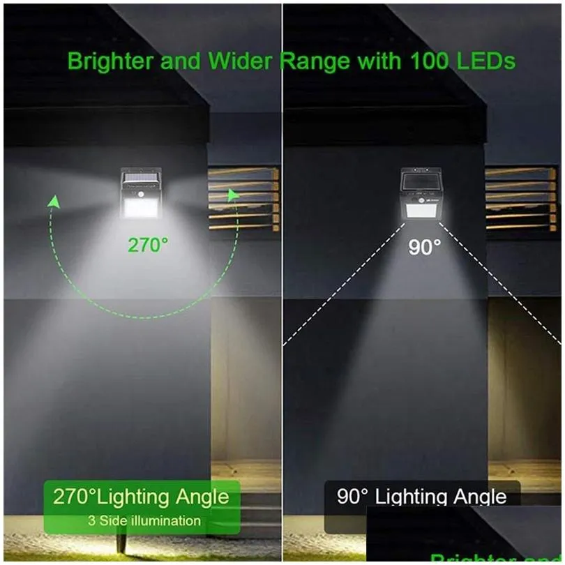 Solar Lights Outdoor Motion Sensor Lamp Wall Light 100LEDs Energy Street Lighting Waterproof Garden Garage Yard Lighting