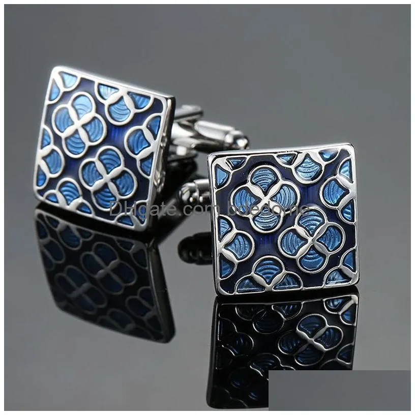 flower diamond french men`s shirt metal brass enamel cufflinks casual top business shirt cuff links sleeve button for man fashion jewelry will and