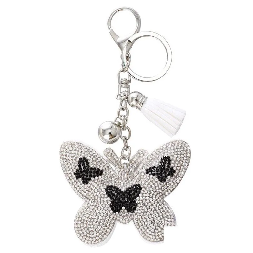 rhinestone butterfly velvet charm pendant fringe key rings car tassel bag keychains romantic dazzling 80x65mm