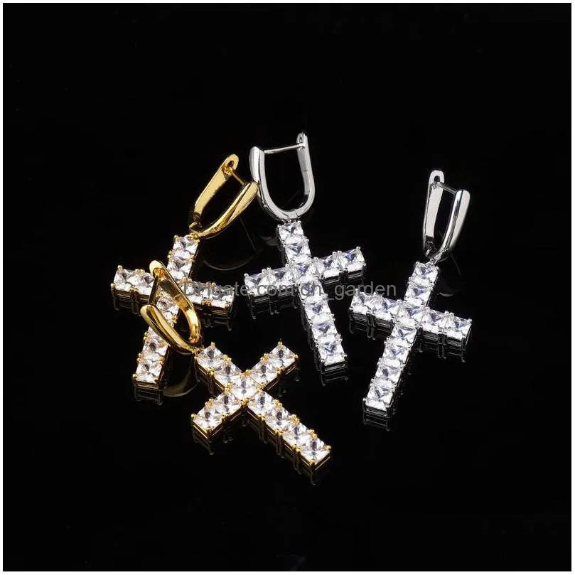 hip hop cross dangle earrings jewelry gold silver fashion mens diamond zircon earring