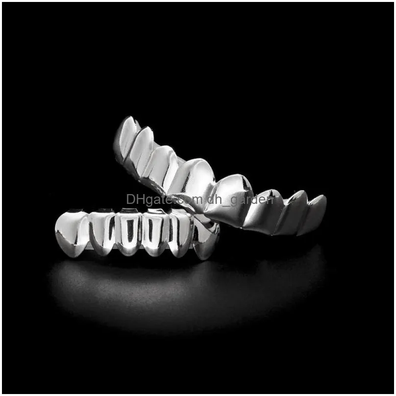 mens gold grillz teeth set fashion hip hop jewelry high quality eight 8 top tooth & six 6 bottom grills
