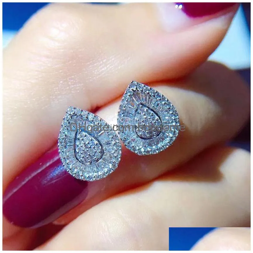 crystal diamond water drop cubic zirconia stud earrings for women fashion wedding jewelry gift will and sandy