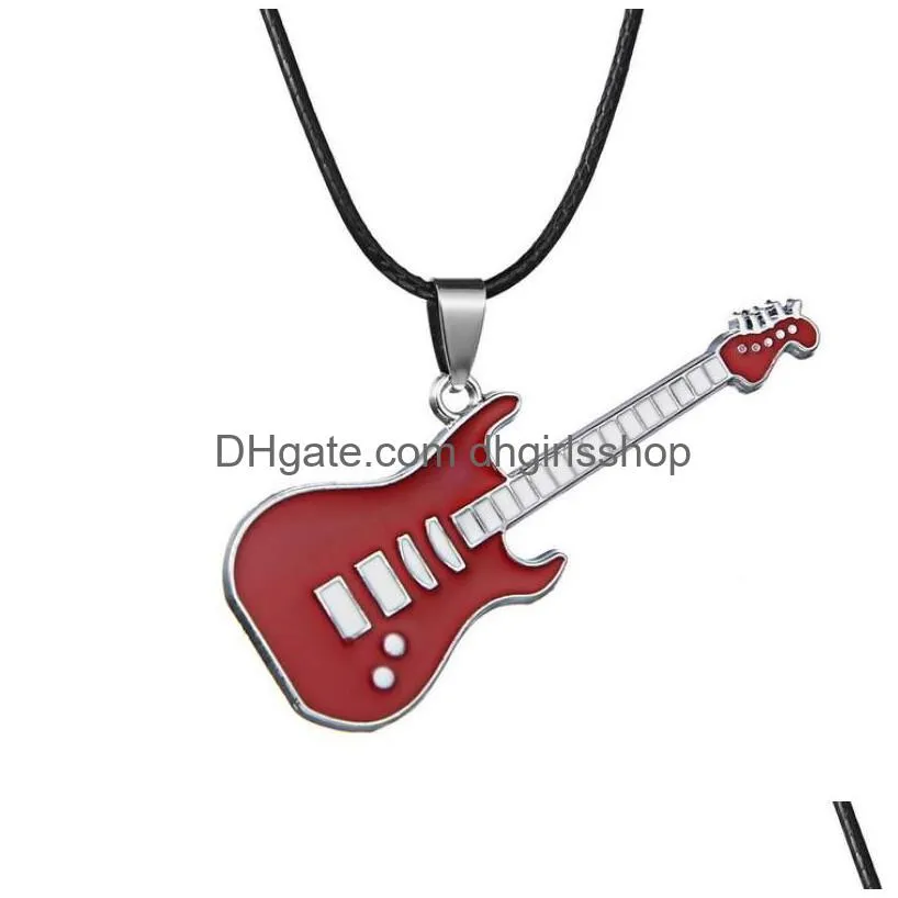fashion stainless steel guitar necklace for men pendants leather chain male necklaces