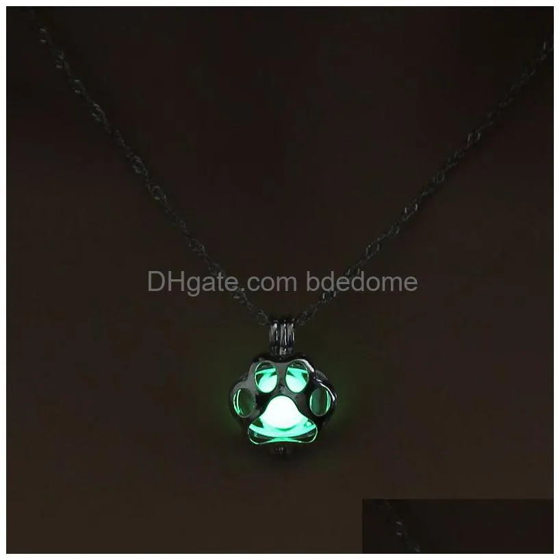 luminous dog paw locket necklace pendant paws lockets glow in the dark necklaces for women kid fashion jewelry will and sandy