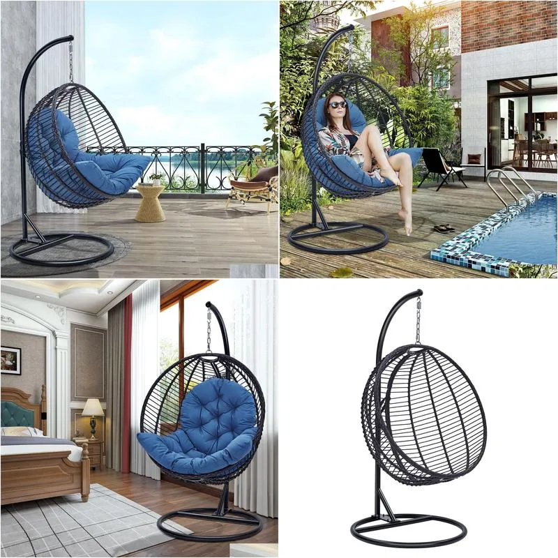 patio hanging egg chair outdoor hammock swing stand cushion seat