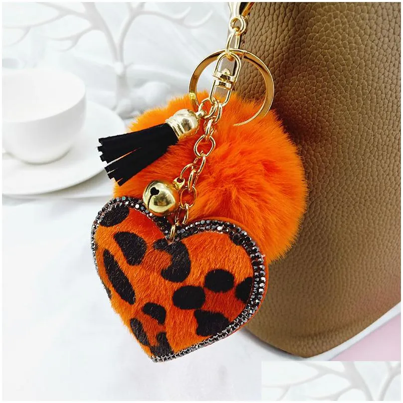 tassel creative keychain small gift rhinestone leopard print flannel unique heart style butterfly crown shape 6 styles