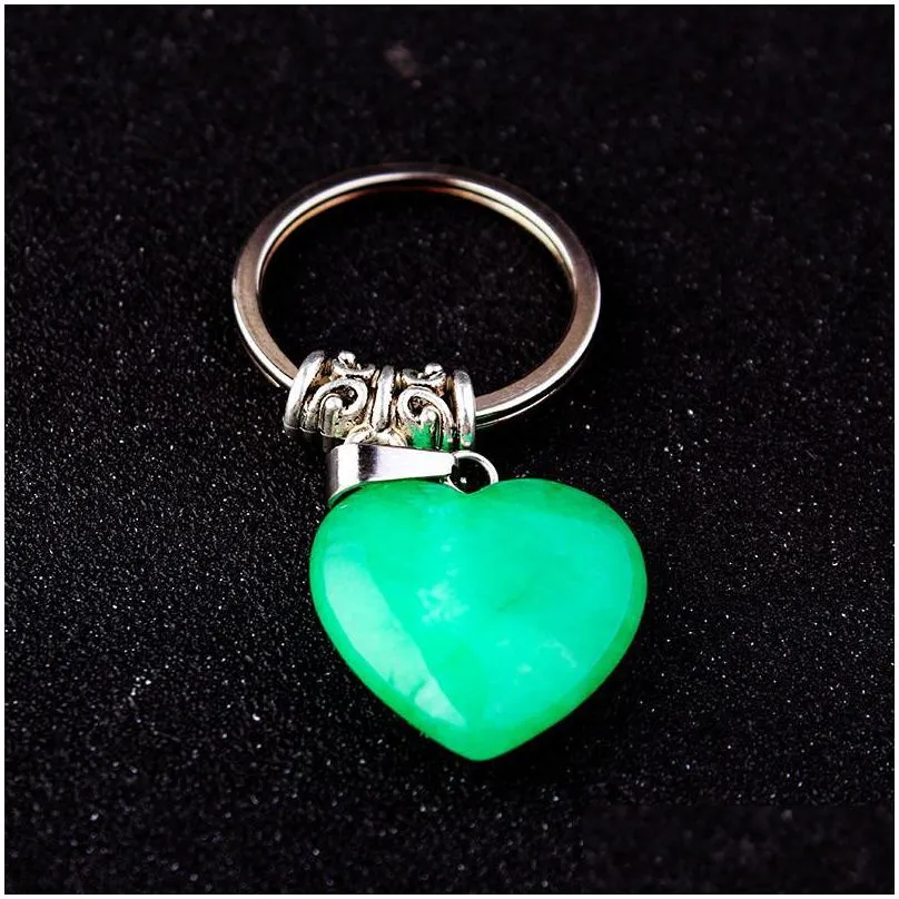 natural stone quartz heart shape pendants key rings for women girls gift fashion jewelry accessories