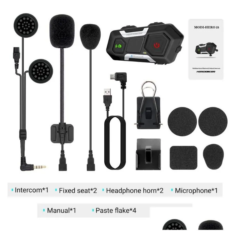 HEROBIKER Motorcycle Helmet Intercom Waterproof Wireless Bluetooth Intercom Motorcycle Headset Interphone For 3 Rides 1200M1