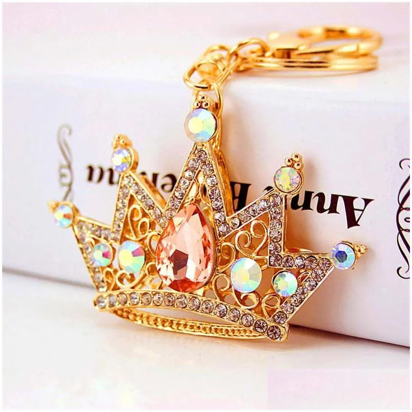 big crystal crown keychain rhinestone lipstick keyring car charms key holder creative gift for girlfriend
