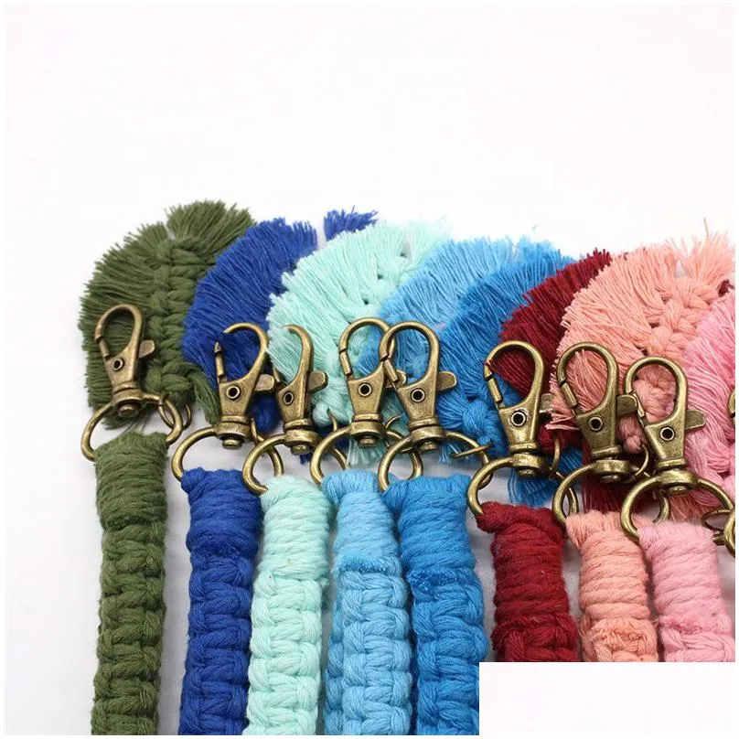 boho bag accessories macrame wristlet leaf keychains wrist lanyard strap keyring bracelet assorted color macrames braided key fob 20