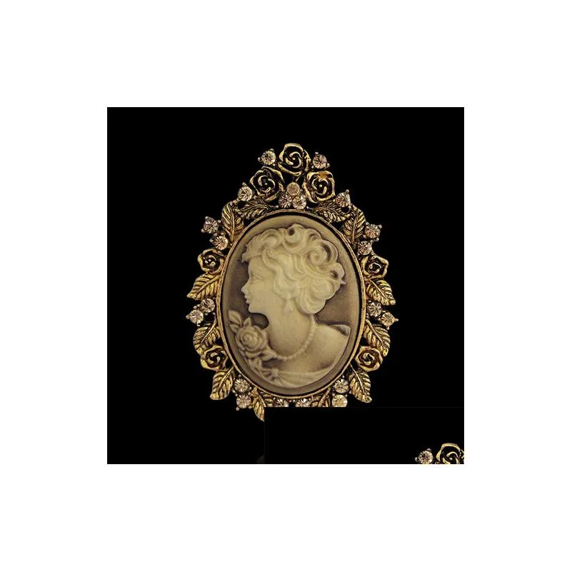 pins brooches whole vintage wedding accessories joyeria cameo beauty queen for women crystal rhinestone gold silver antique 8119719