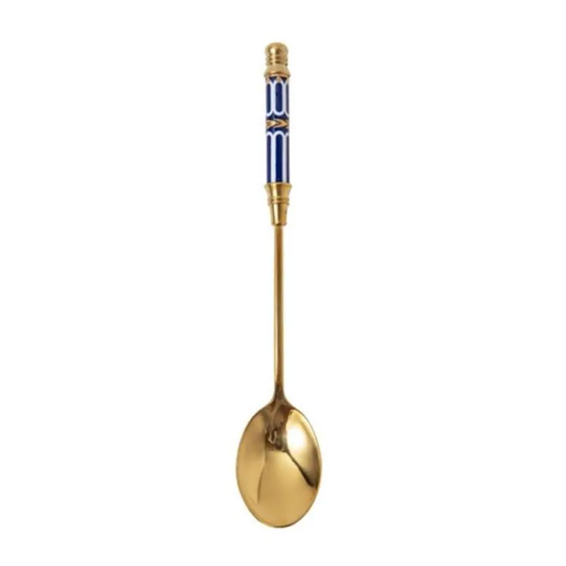 stainless steel coffee stirring spoon flatware ceramic long handle vacuum plating ice cream teaspoon gold-plated dessert spoon