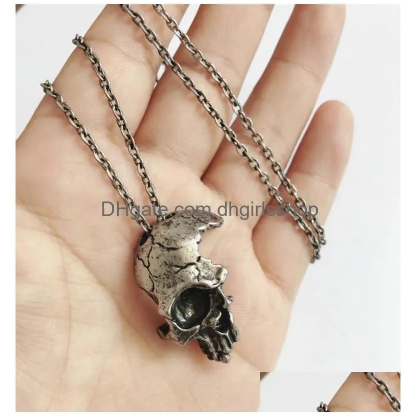 trendy retro men half skull necklace metal skeleton pendant gothic jewelry choker necklaces for male
