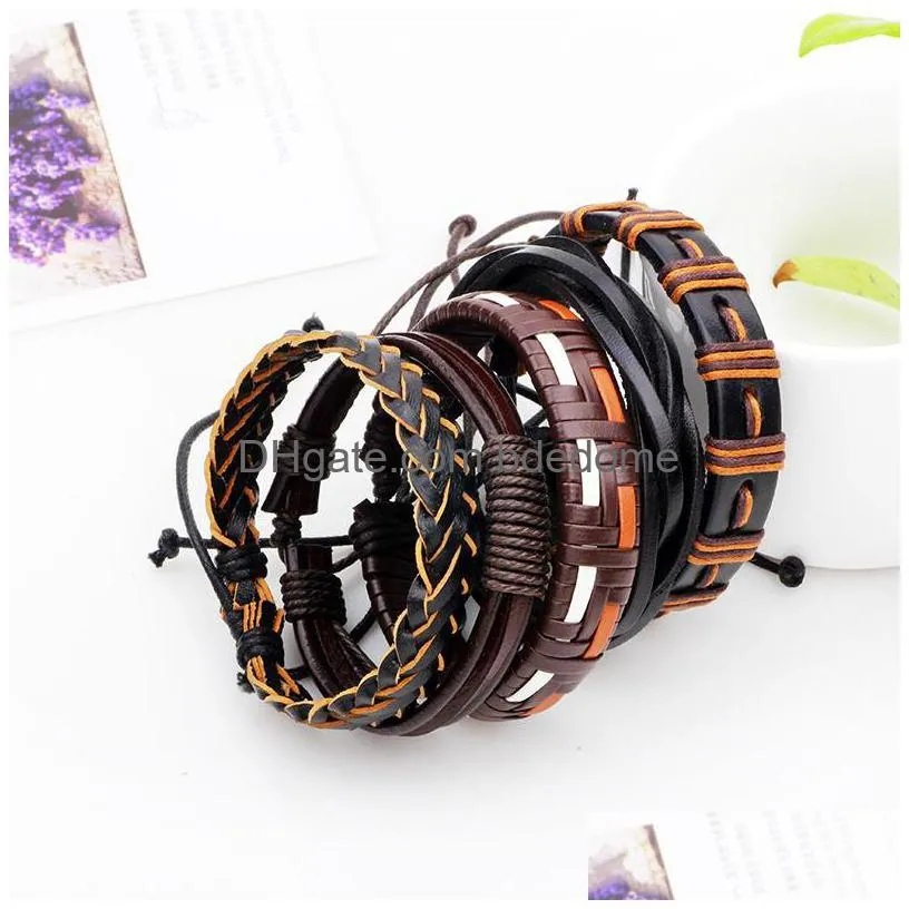 adjustable wrap multilayer leather bracelet hip hop jewelry set vintage handmade braided leather bracelets bangle cuff will and sandy