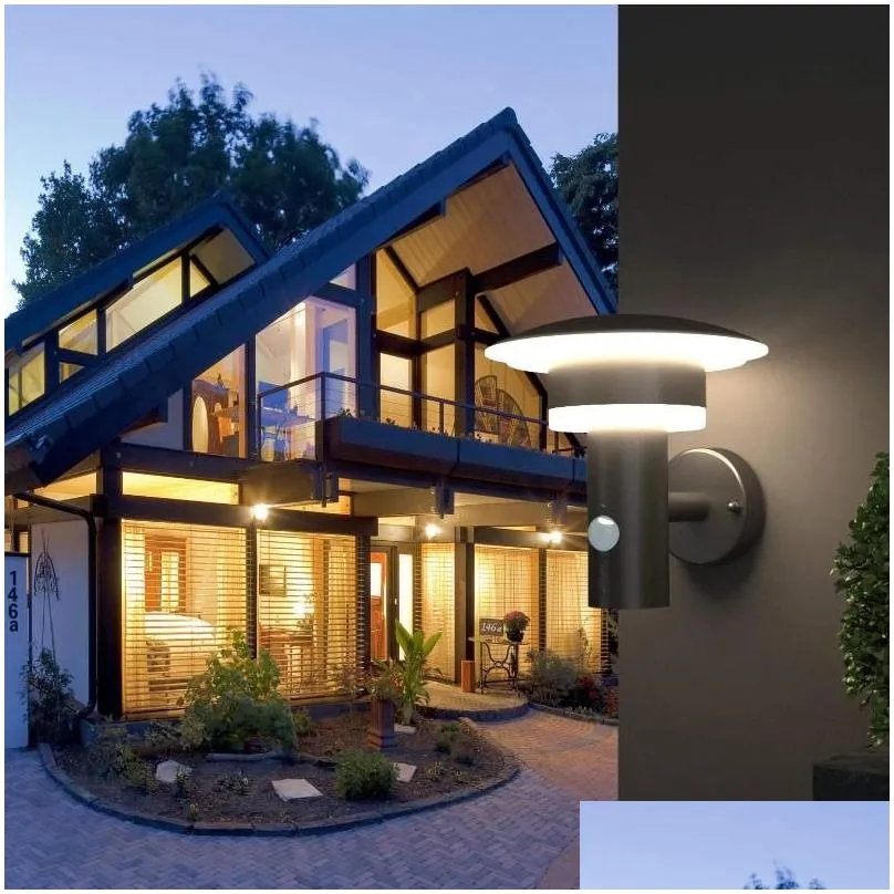 outdoor led wall lamp light with motion sensor and switch steel stainless with pir sensor a-class energyadd lamp