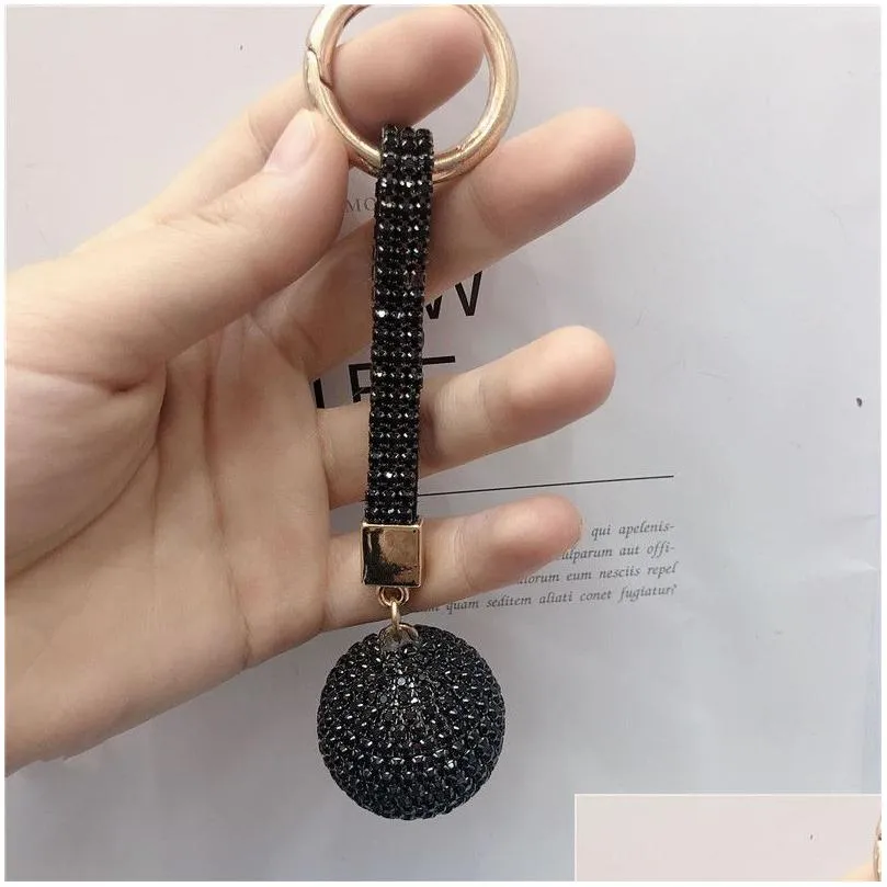 fantasy strass rhinestone keychain high quality leather strap crystal ball car charm pendant key ring for women