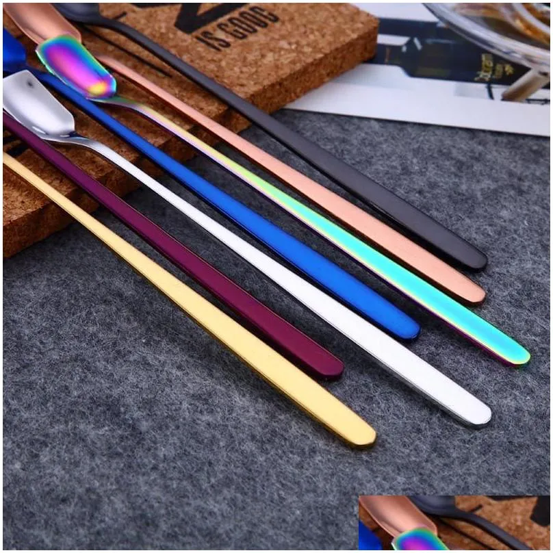 304 stainless steel square head ice spoons home kitchen supplies long handle coffee dessert gold cocktail stirring scoops drop ship
