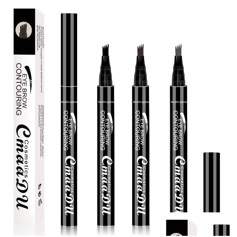 CmaaDu different eyebrow shapes Quad Fork Eyebrow Pencil Wholesale 3 Color Eye Brow Pen Waterproof Long Last Makeup Pens