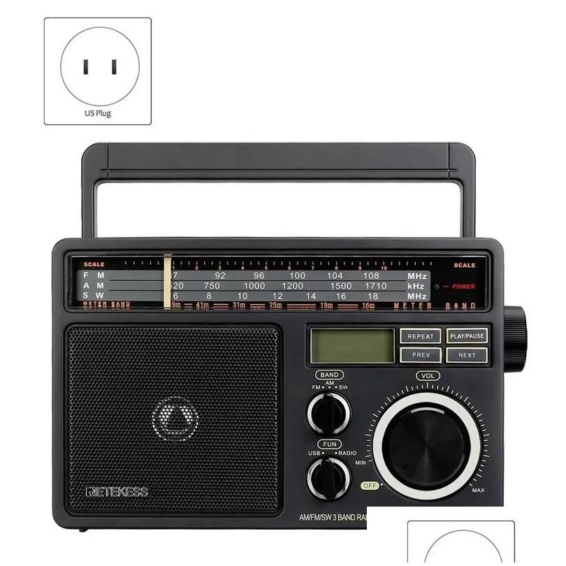 TR618 Portable Full-Band Radio FM/AM/SW Radio USB TF Card Supports Mp3 with Speaker(US Plug)