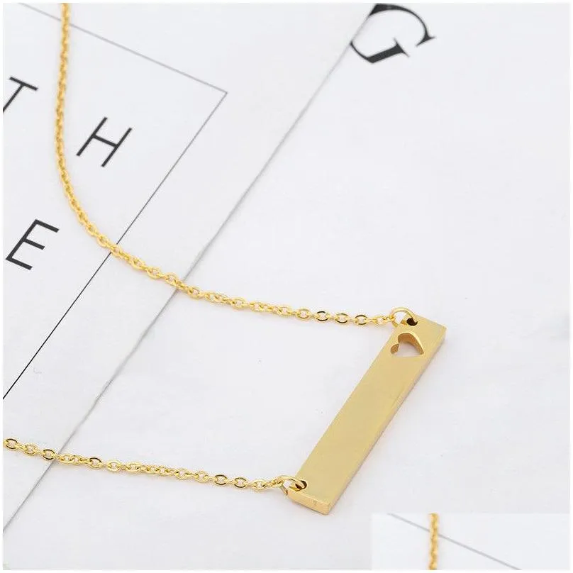 Love Heart Necklace Fashion Gold Solid Blank Bar Pendant Stainless Steel Necklaces For Buyer Own Engraving Jewelry DIY