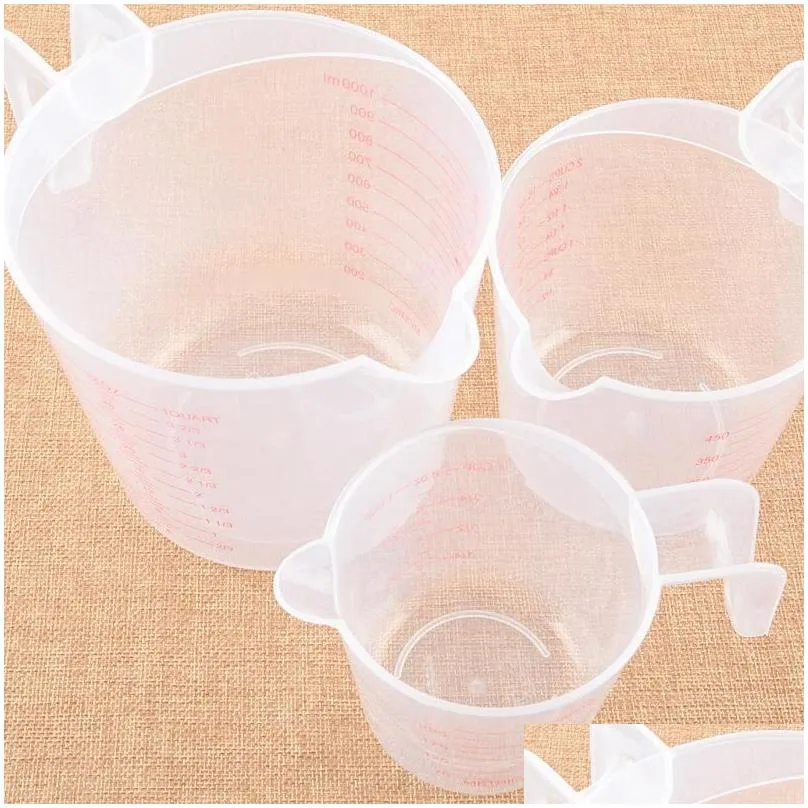 250/500/1000ml high quality plastic measuring cup clear scale show transparent mug addhandle pour spout 3 sizes measuring device lz1697