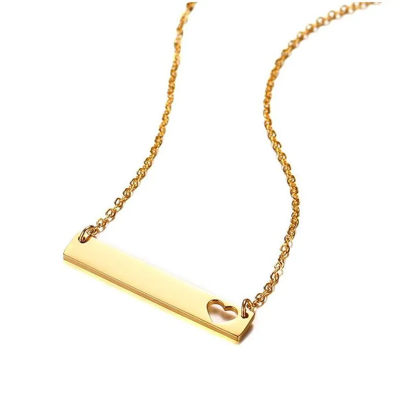 Love Heart Necklace Fashion Gold Solid Blank Bar Pendant Stainless Steel Necklaces For Buyer Own Engraving Jewelry DIY