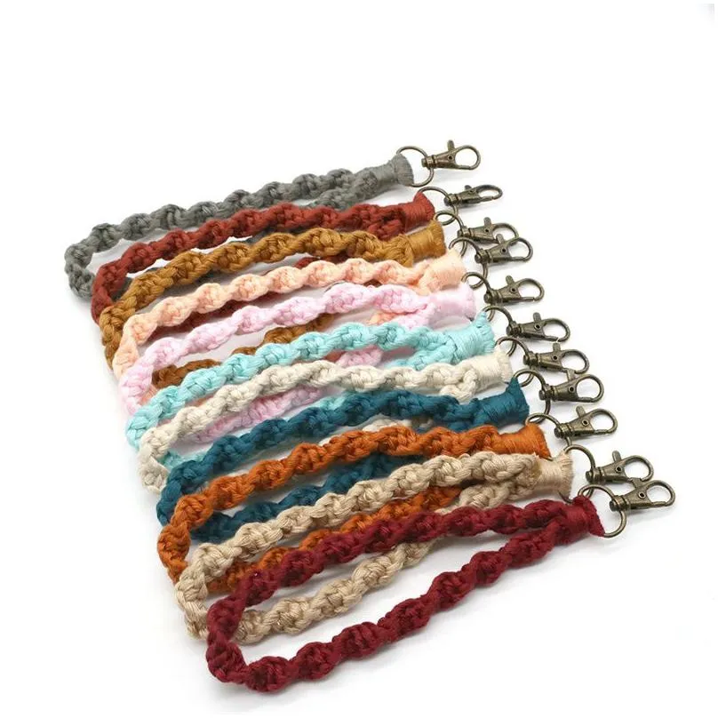 dhl boho bag accessories macrame wristlet keychains wrist lanyard strap keyring bracelet assorted color macrames braided key fob