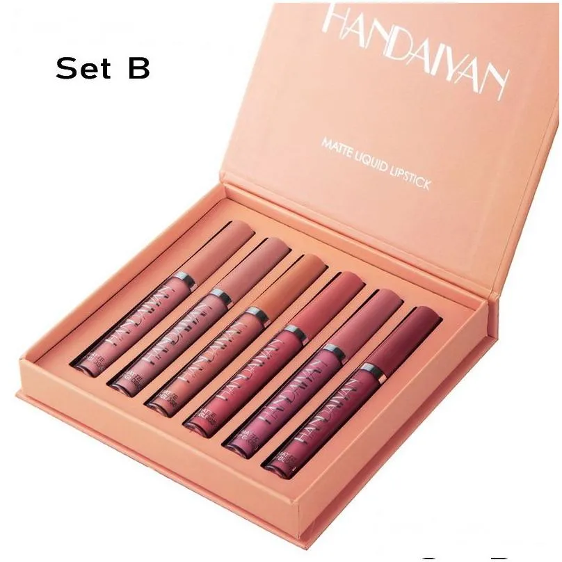 Handaiyan Liquid Matte Lipstick Long Last Lip Gloss Set Mett long-lasting Non-stick Cup Natural Makeup Lipgloss Kit