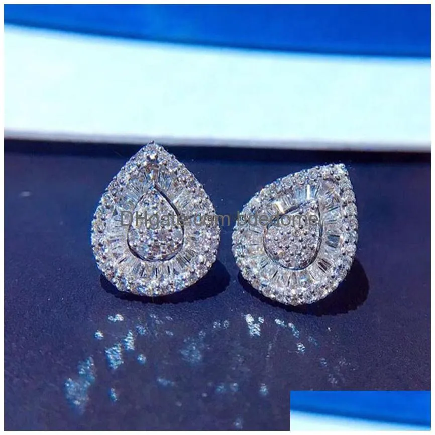 crystal diamond water drop cubic zirconia stud earrings for women fashion wedding jewelry gift will and sandy