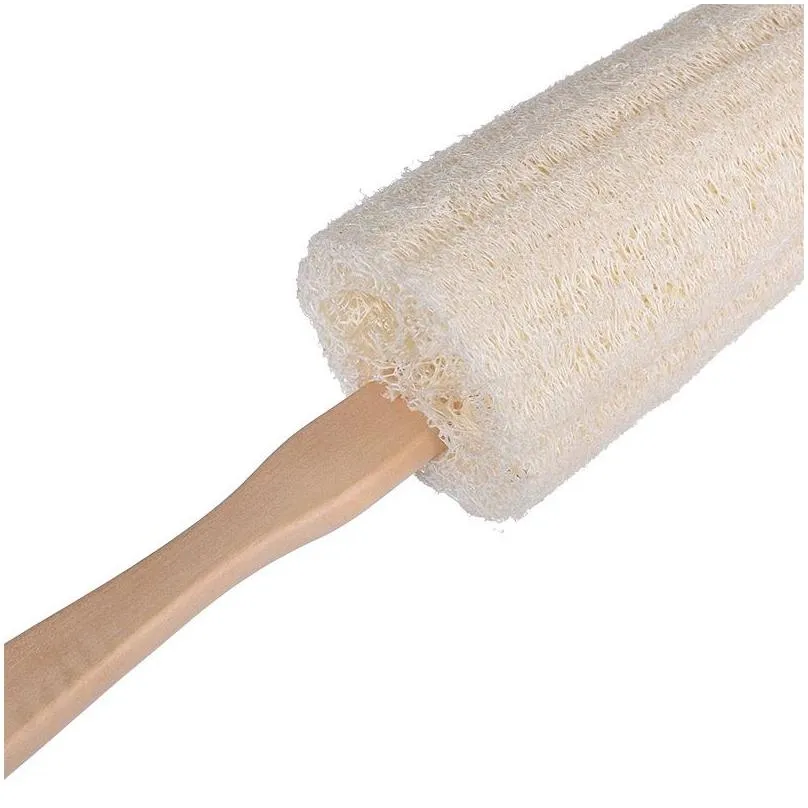 Natural Loofah Bath Brush with Long Wood Handle Exfoliating Dry Skin Shower Body Scrubber Spa Massager DH8123