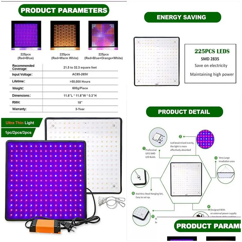 Full Spectrum Grow Light 1000W LEDs Panel Plant Lights AC85-265V Indoor Growth Flowers LED Herbaceous Plants Tent Lamps