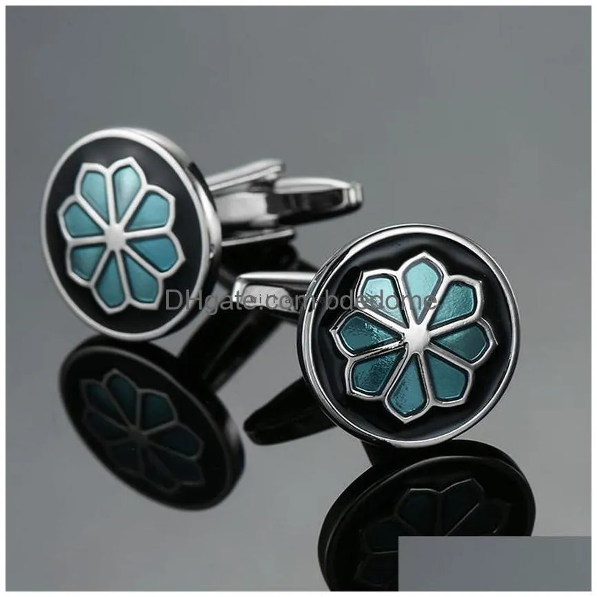 flower diamond french men`s shirt metal brass enamel cufflinks casual top business shirt cuff links sleeve button for man fashion jewelry will and
