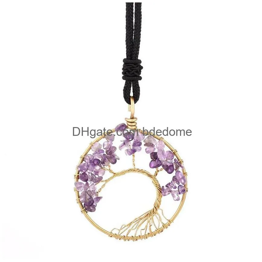 yoga natural stone crystal chakra tree of life necklace fashion jewelry amethyst clear quartz lapis pendants gemstone necklaces will and