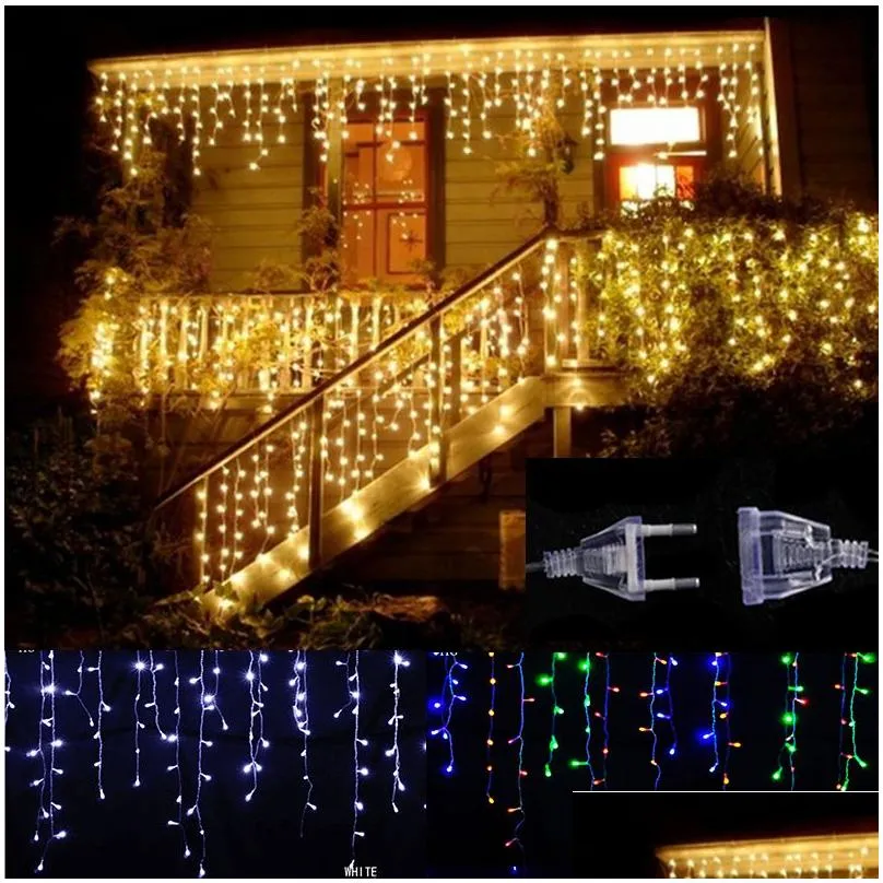 Curtain Icicle Led String Lights Christmas Lights Outdoor Decoration 220V 4M Droop 0.4-0.5-0.6m Fairy Lights for eaves, garden,